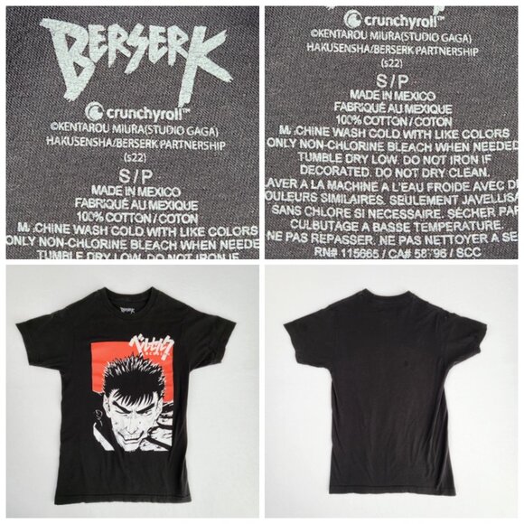 Berserk Guts Anime Crunchyroll T Shirt Size S Black Short Sleeve - Picture 3 of 8